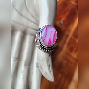 Agate, Lapis, Turquoise & Coral Gemstone Adjustable Statement Ring